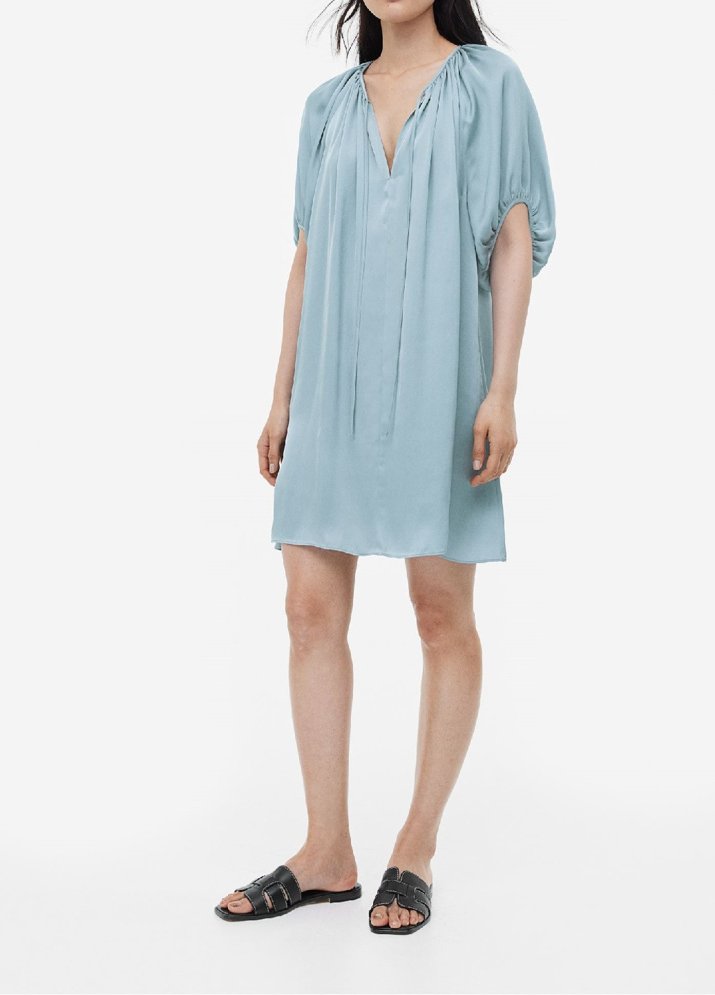 Бирюзовое деловое платье H&M однотонное