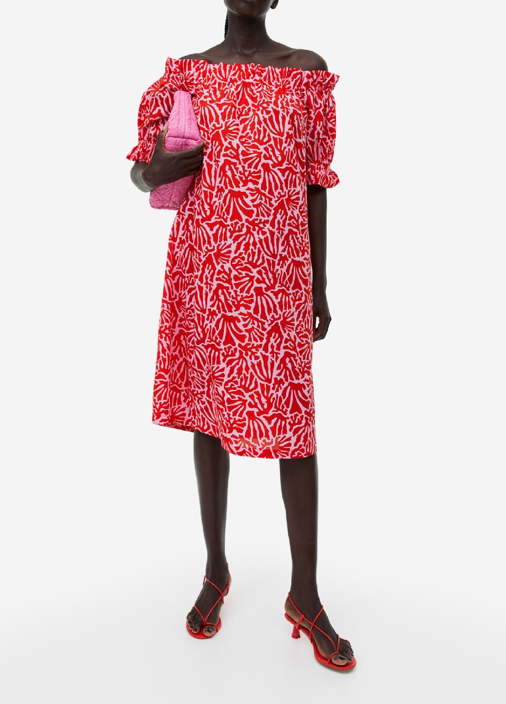 Красное кэжуал платье H&M с рисунком