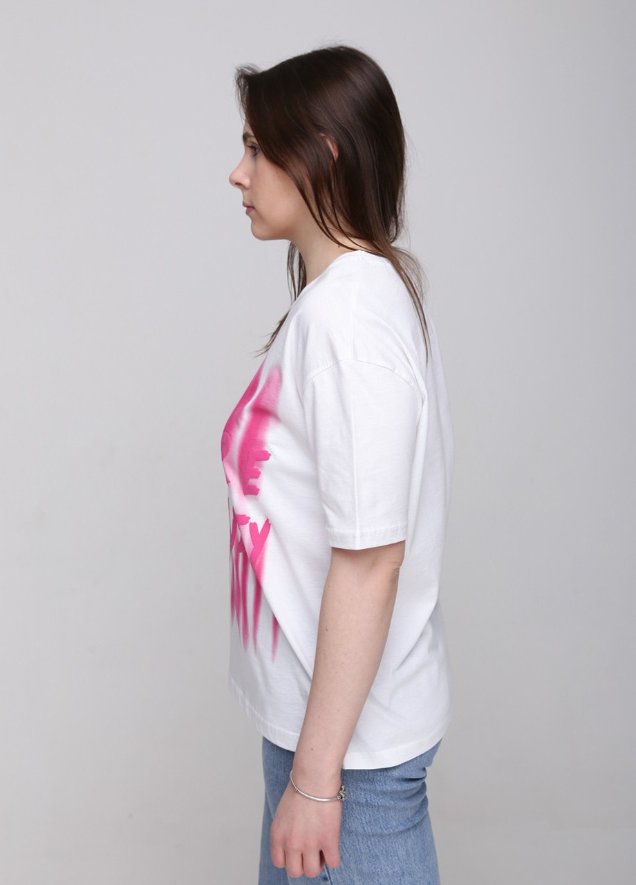 Біла всесезон футболка жіноча біла з рожевим з написом широка з коротким рукавом Whitney Свободная