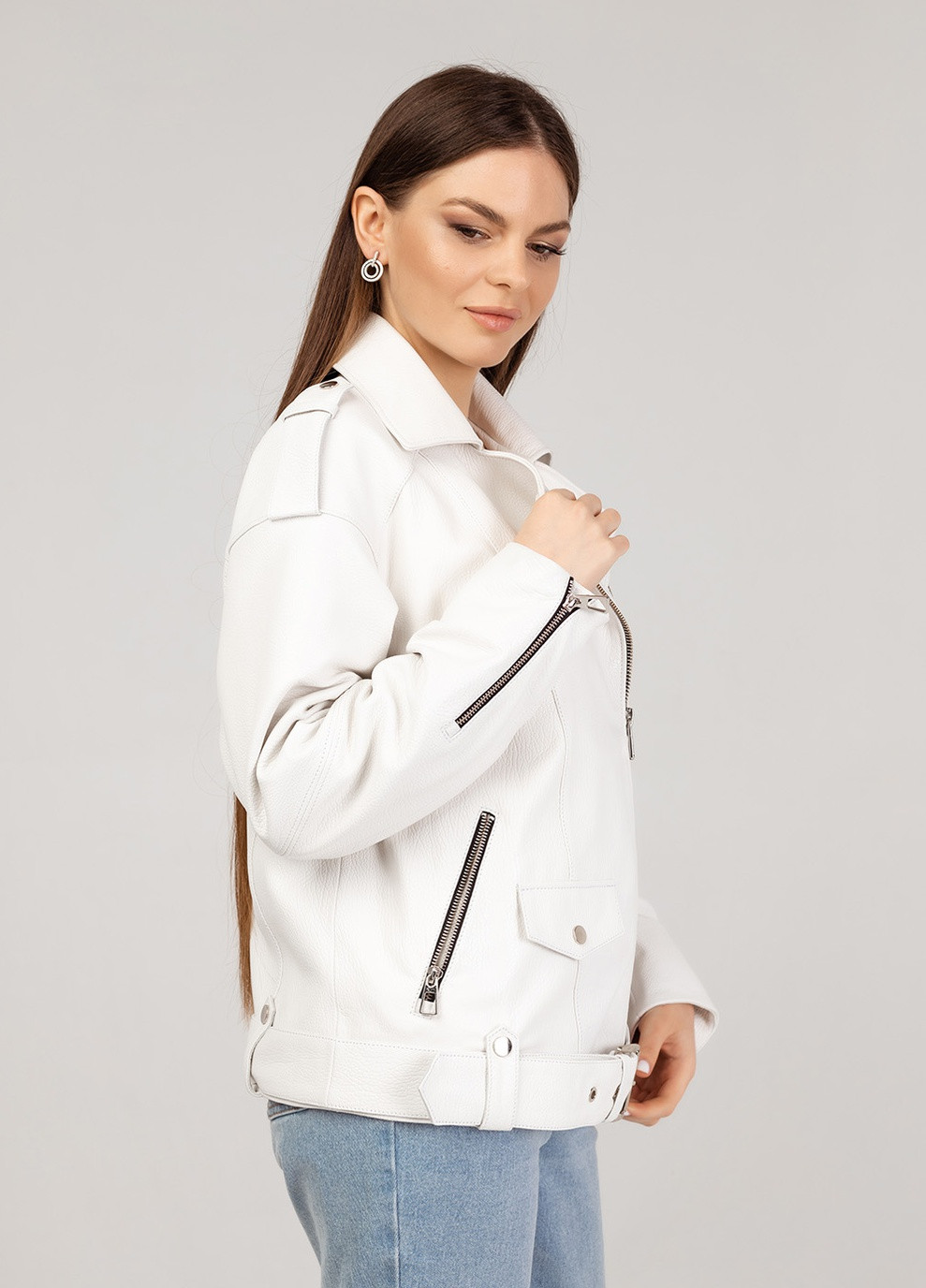 Белая демисезонная женская кожаная куртка весна Fabio Monti