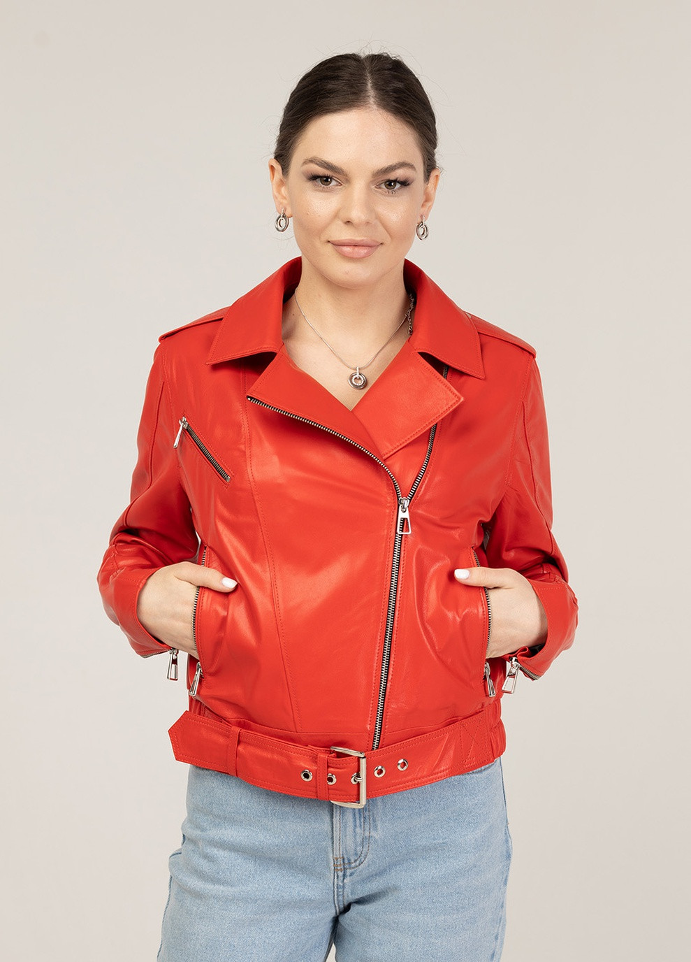 Червона демісезонна жіноча шкіряна куртка весна Fabio Monti