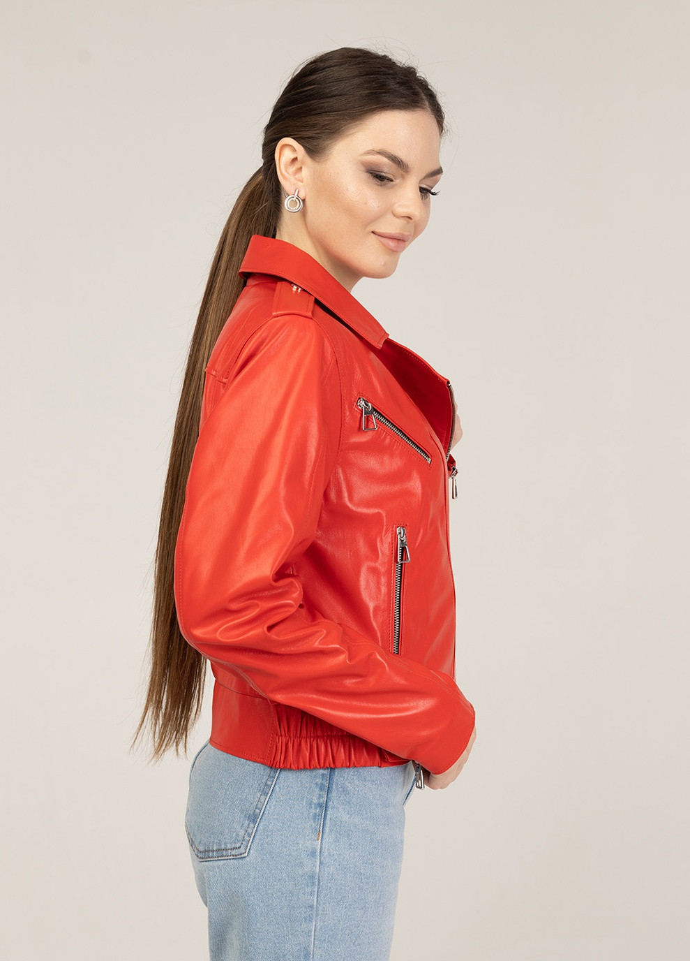 Красная демисезонная женская кожаная куртка весна Fabio Monti