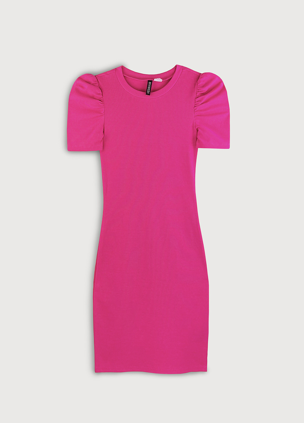 Розовое кэжуал короткое платье в рубчик H&M
