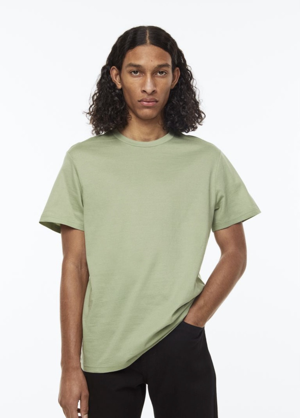 Оливковая базовая футболка H&M regular fit