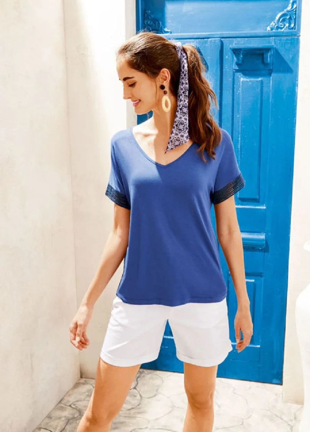 Синяя летняя футболка с коротким рукавом Esmara