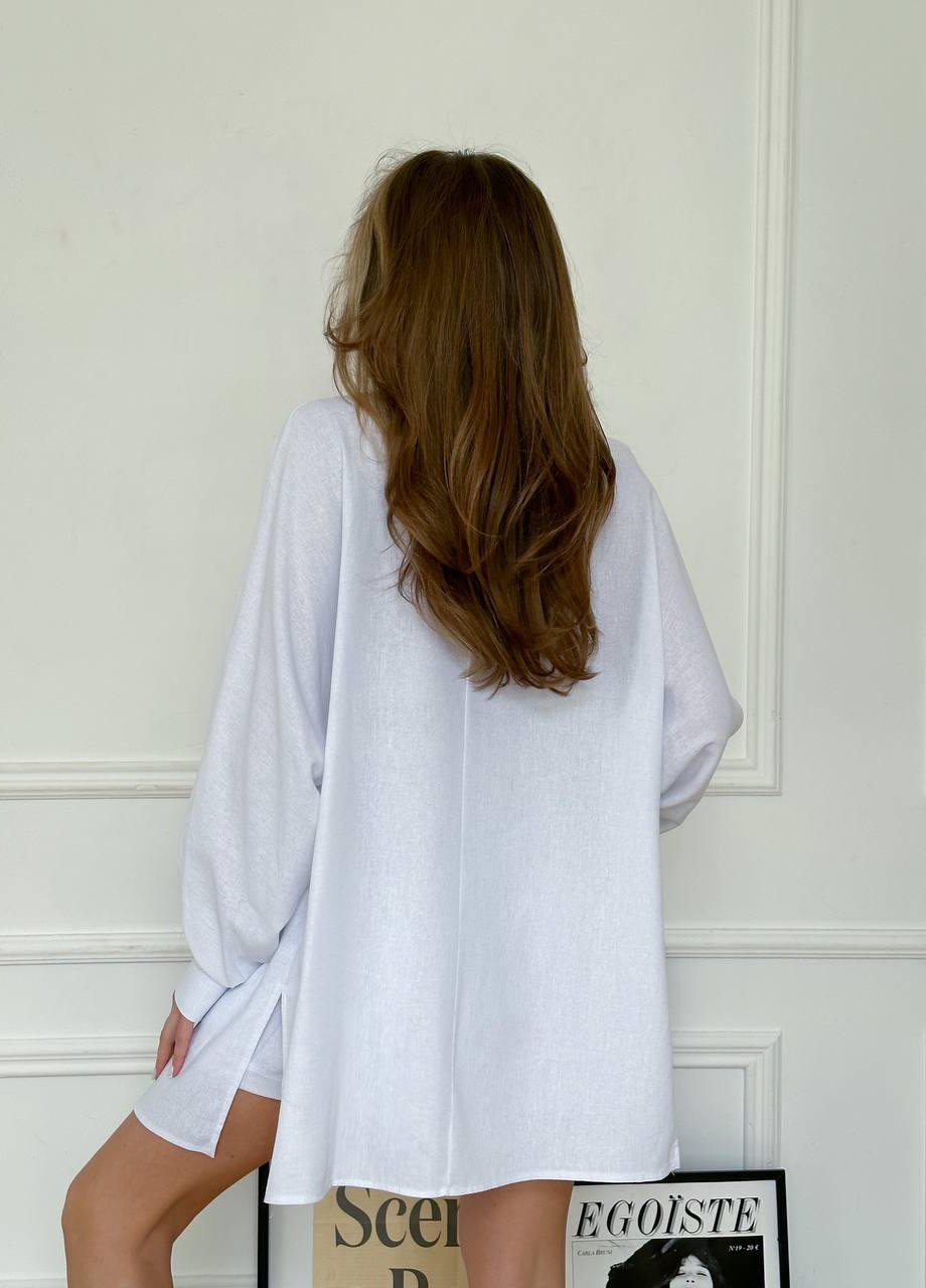 Женский летний костюм тройка рубашка+топ+шорты S-M L-XL (42-44 46-48) повседневный комплект белый No Brand (258906606)