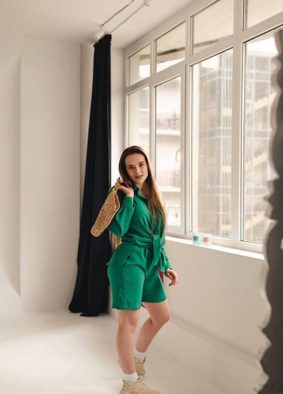 Жіночий літній костюм (сорочка+шорти) S M L XL (42 44 46 48) легкий смарагдовий No Brand (258906585)