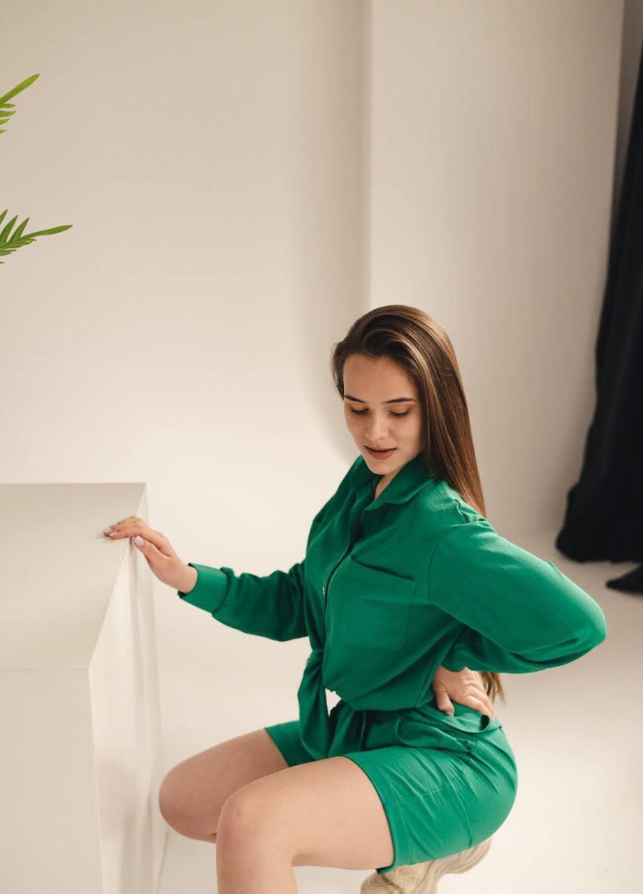 Жіночий літній костюм (сорочка+шорти) S M L XL (42 44 46 48) легкий смарагдовий No Brand (258906585)