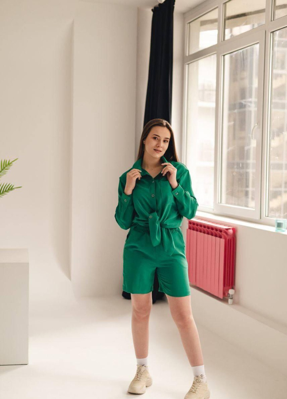 Жіночий літній костюм (сорочка+шорти) S M L XL (42 44 46 48) легкий смарагдовий No Brand (258906585)