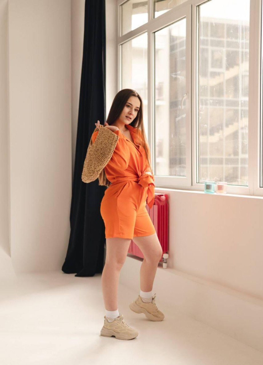 Жіночий літній костюм (сорочка+шорти) S M L XL (42 44 46 48) легкий помаранчевий No Brand (258906594)