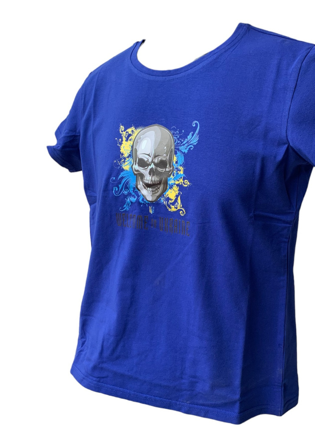 Синя футболка з принтом "welcome to ukraine черепа" размір l з коротким рукавом 4PROFI