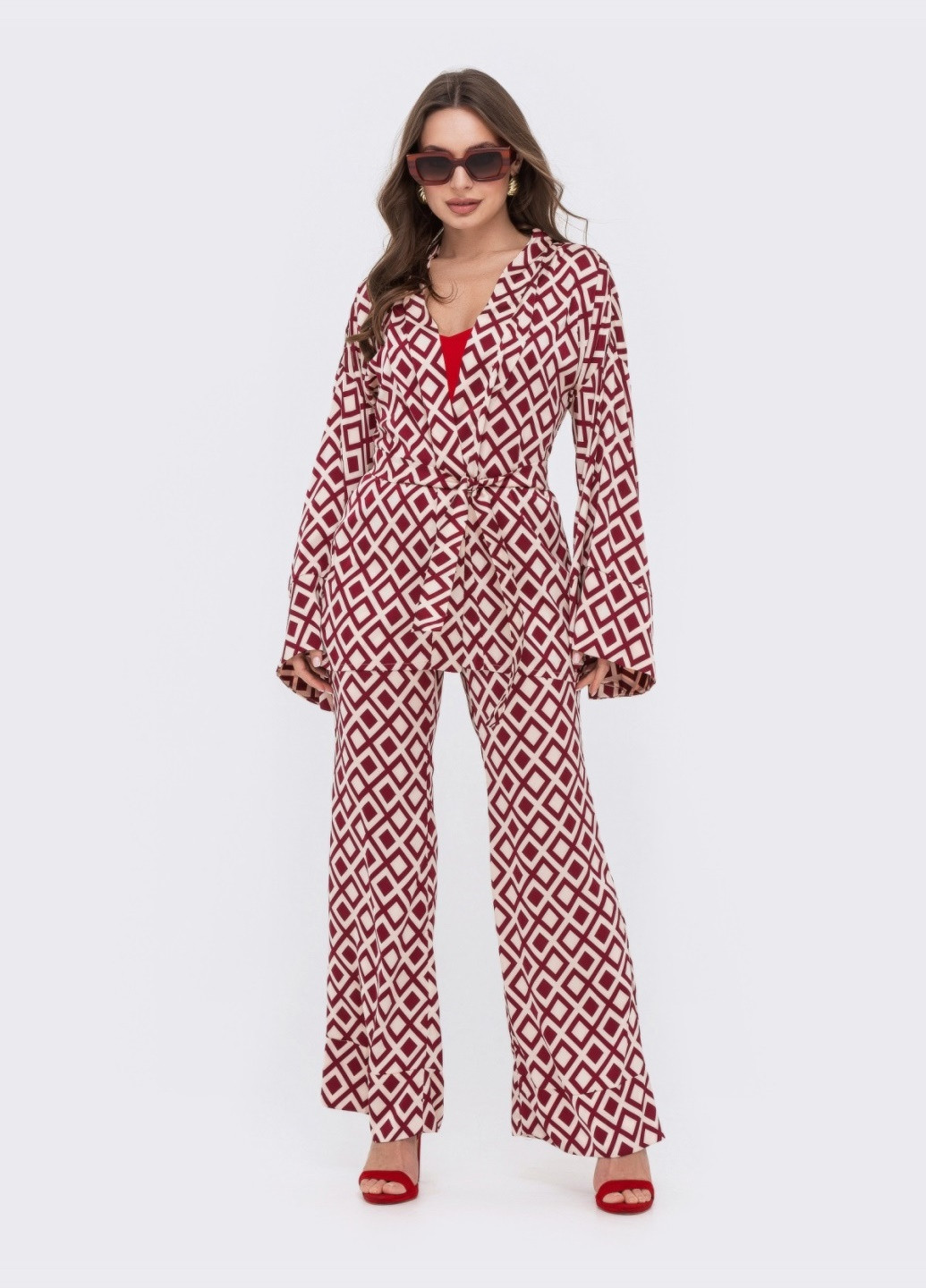 принтованный костюм с кимоно красный Dressa (258794108)