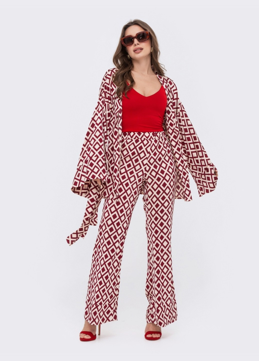 принтованный костюм с кимоно красный Dressa (258794108)