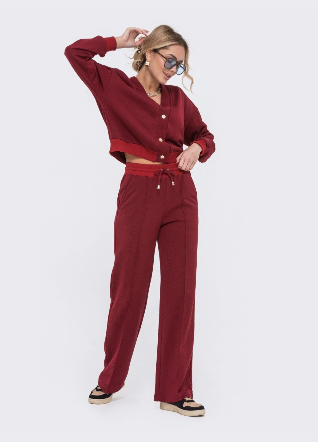 бордовий брючний костюм з кофтою на кнопках Dressa (258794086)