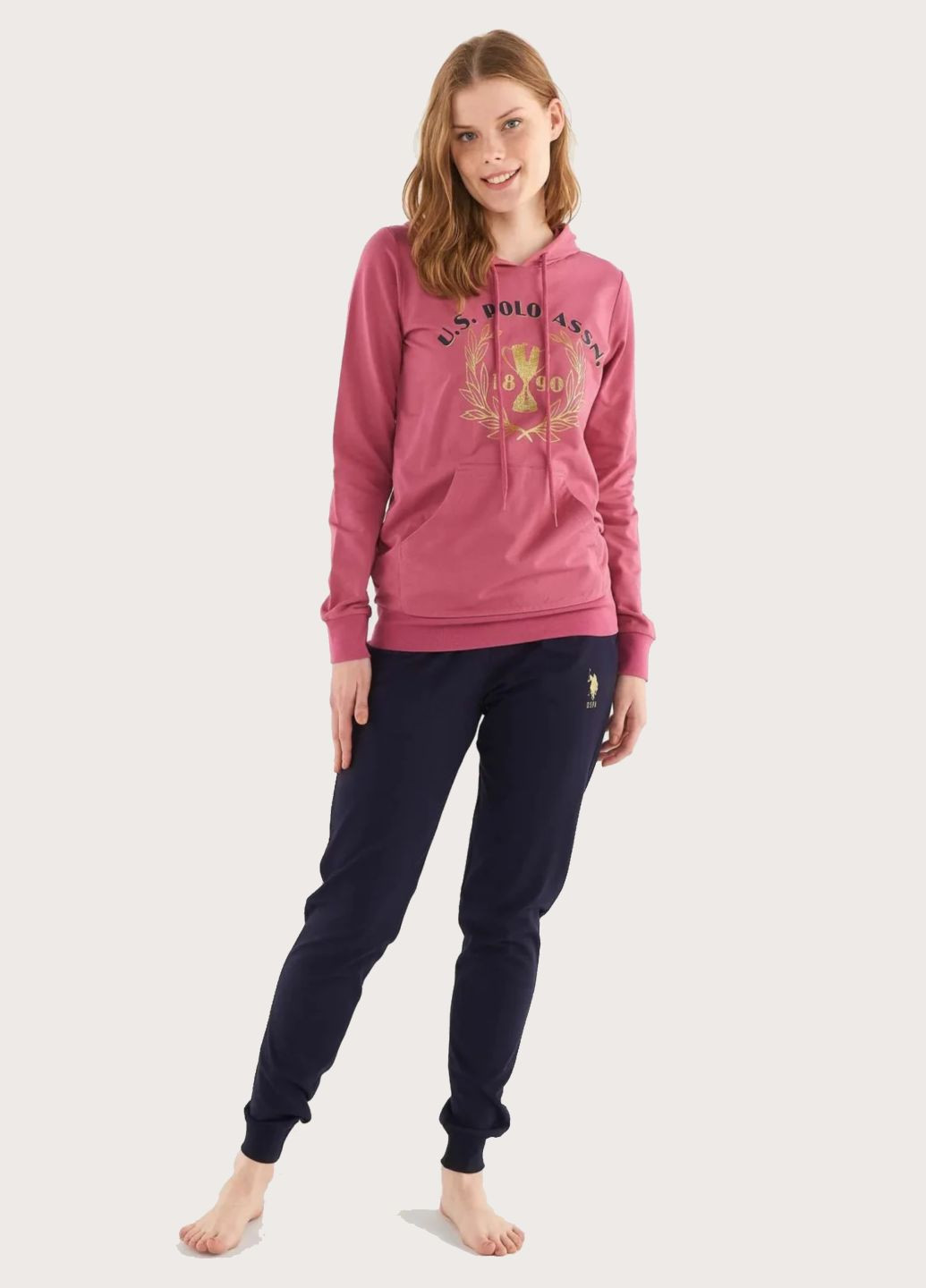 Комбінована всесезон піжама жіноча набір (худі та штани)/ us.polo.assn./ / rose/ s кофта + брюки US.POLO.ASSN. 16812