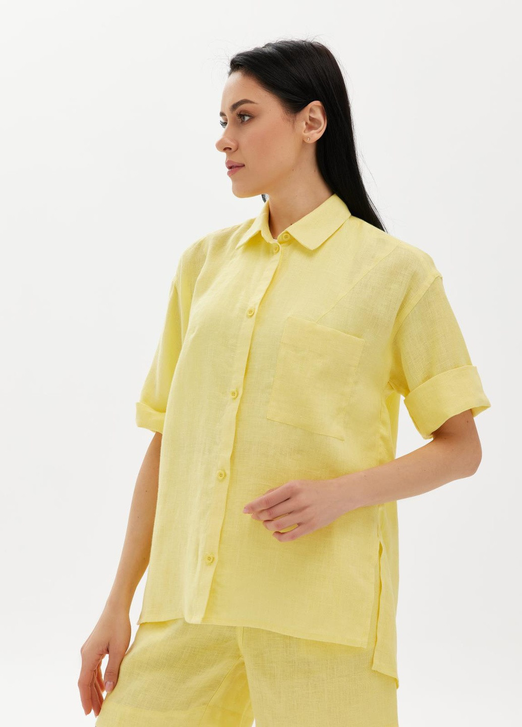 Желтая кэжуал рубашка однотонная Feel and Fly