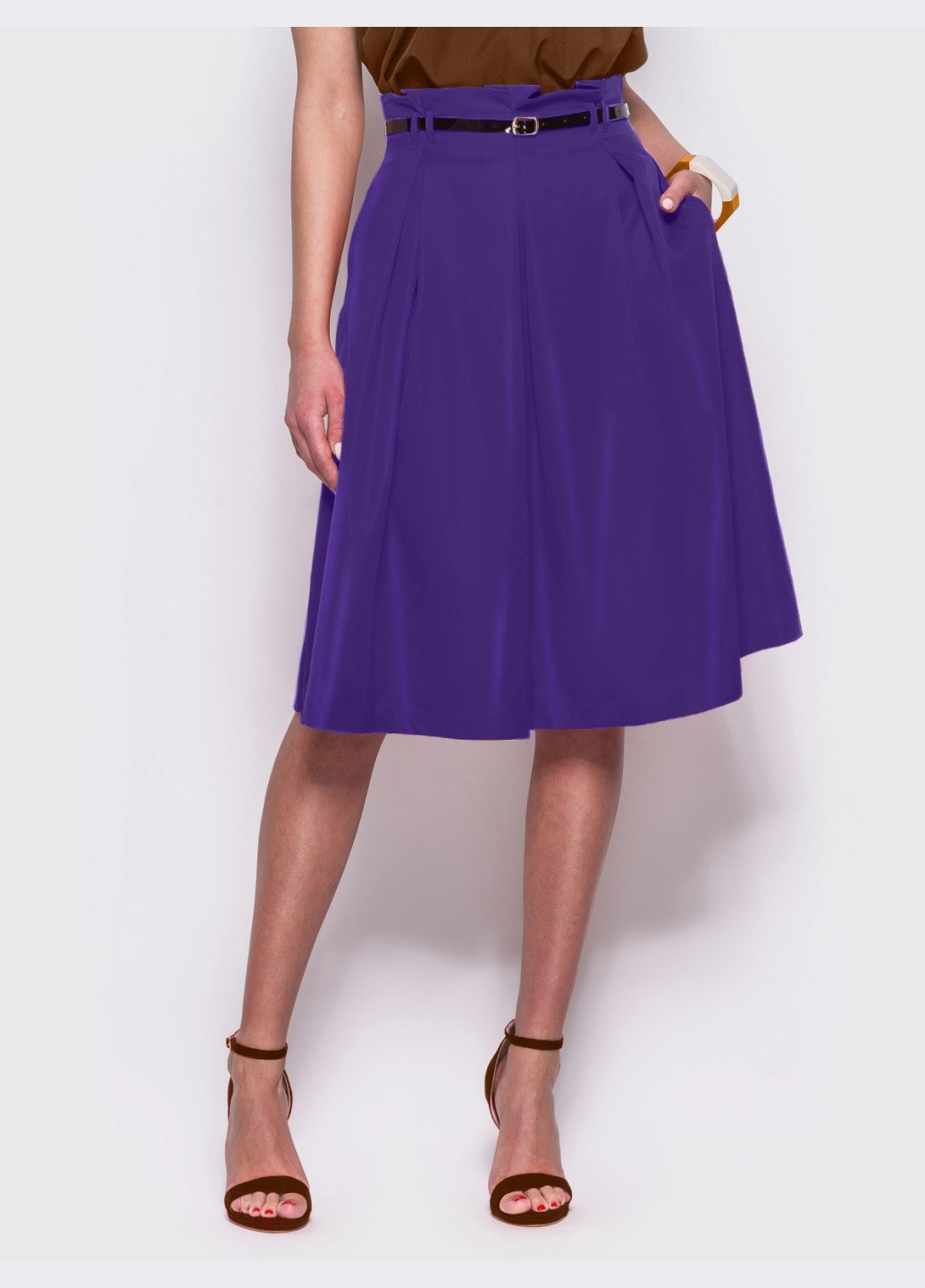 Фиолетовая фиолетовая расклешенная юбка с карманами по бокам Dressa