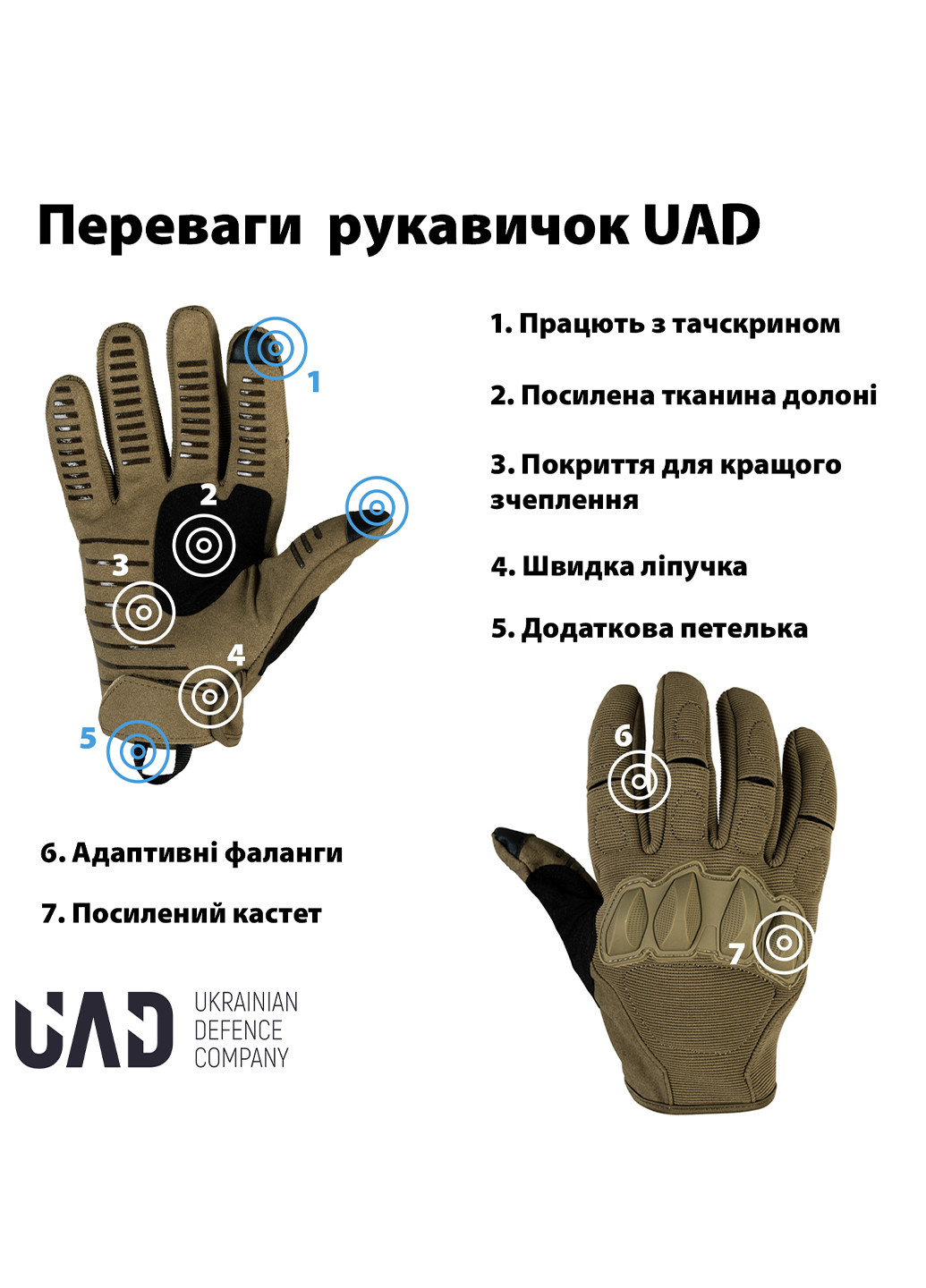 Перчатки тактические Atlant полнопалые сенсорные Койот UAD (258814119)