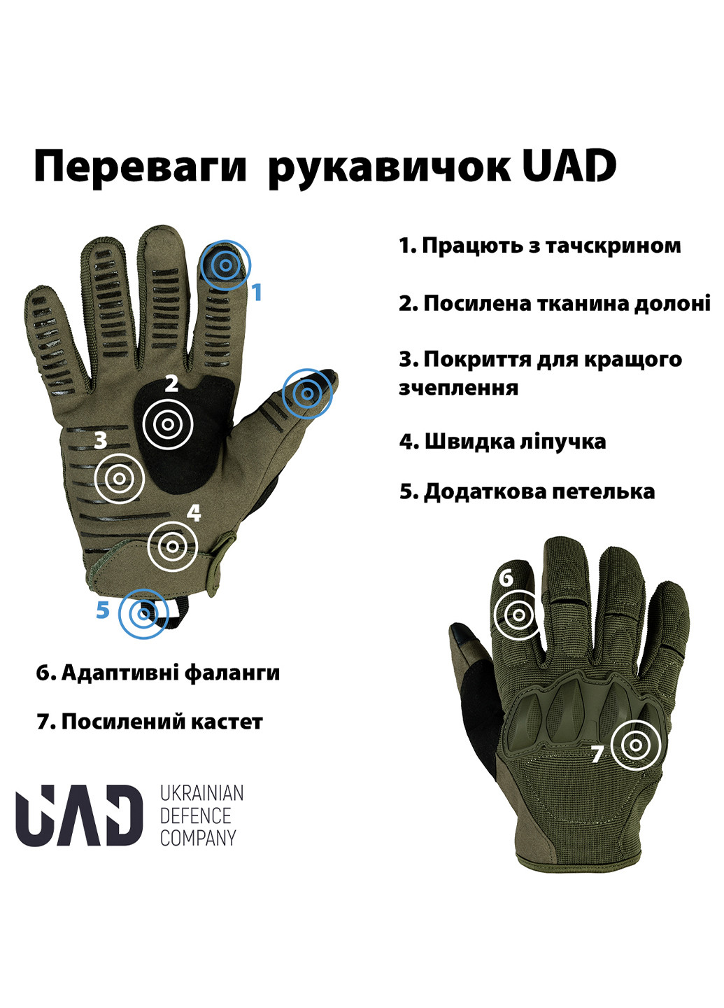 Перчатки тактические Atlant полнопалые сенсорные Олива UAD (258814083)