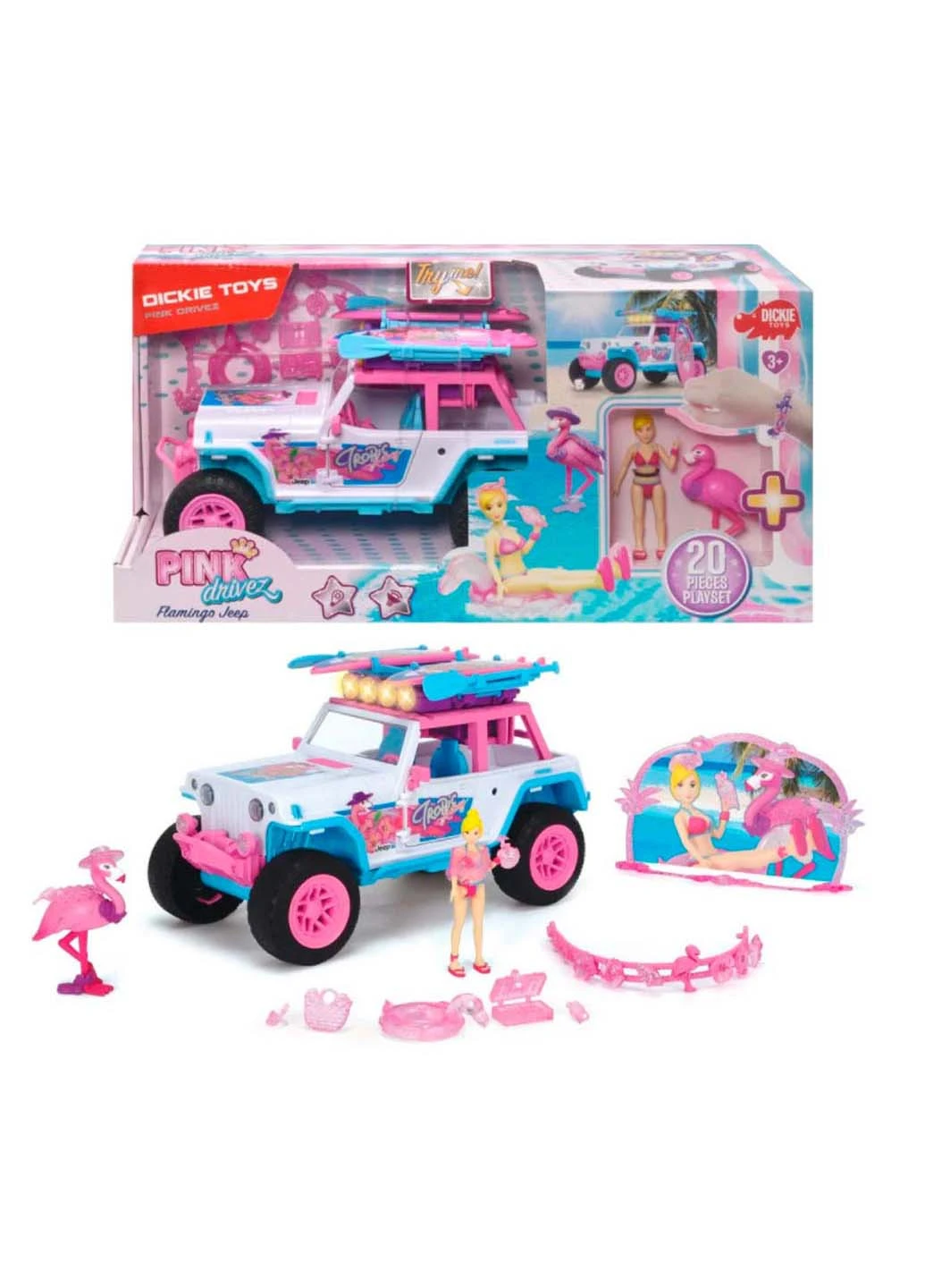 Іграшковий набір Фламінго з позашляховиком та аксесуарами 22 см Dickie toys (258843006)