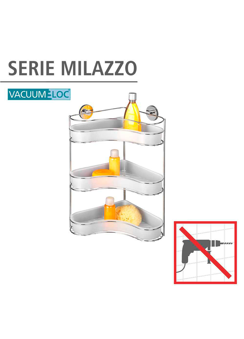 Кутова полиця Vacuum-Loc® 3 рівня, 35 х 47,5 х 24 см, пластик, метал, білий Wenko milazzo (258849273)