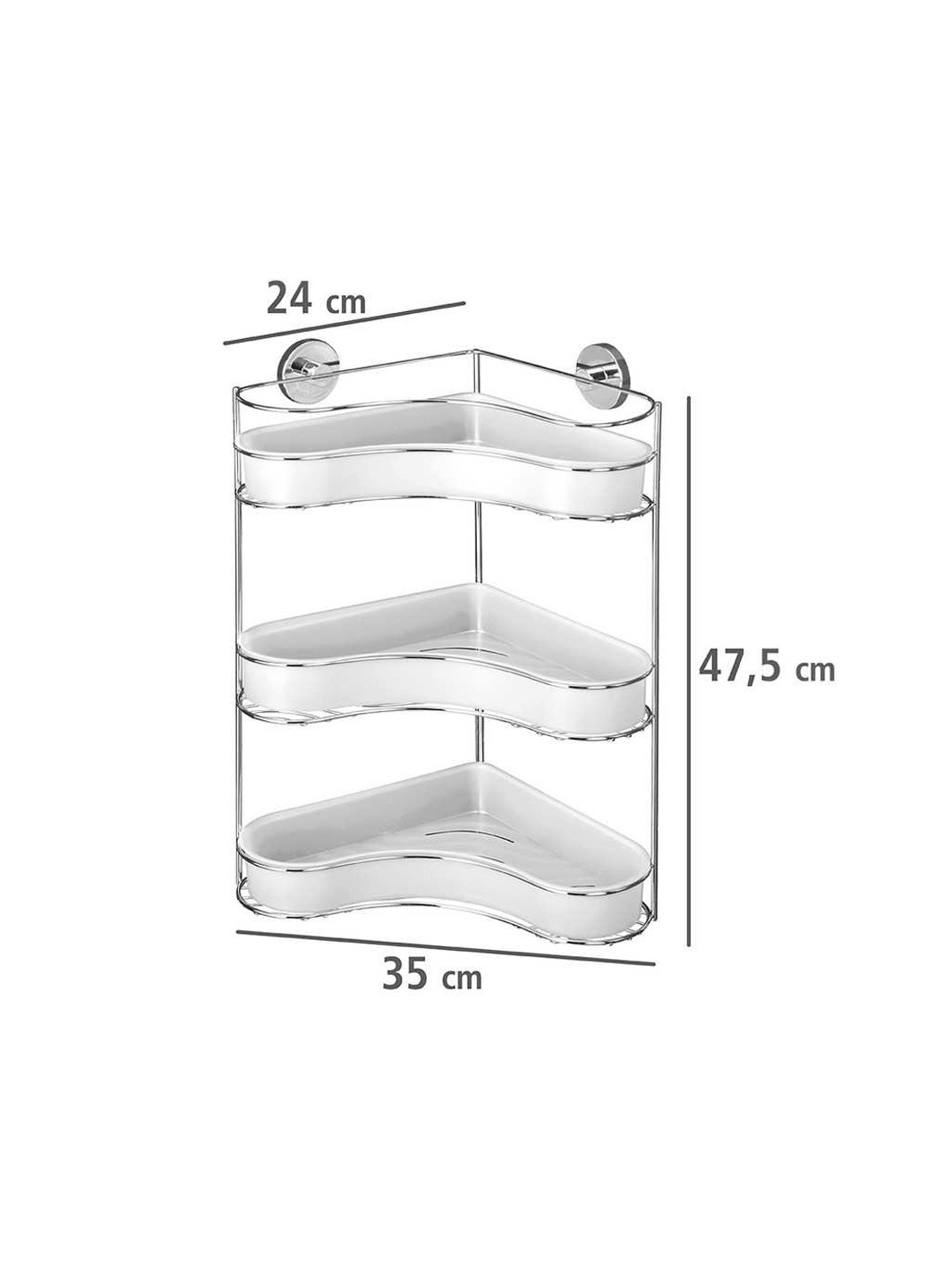 Кутова полиця Vacuum-Loc® 3 рівня, 35 х 47,5 х 24 см, пластик, метал, білий Wenko milazzo (258849273)
