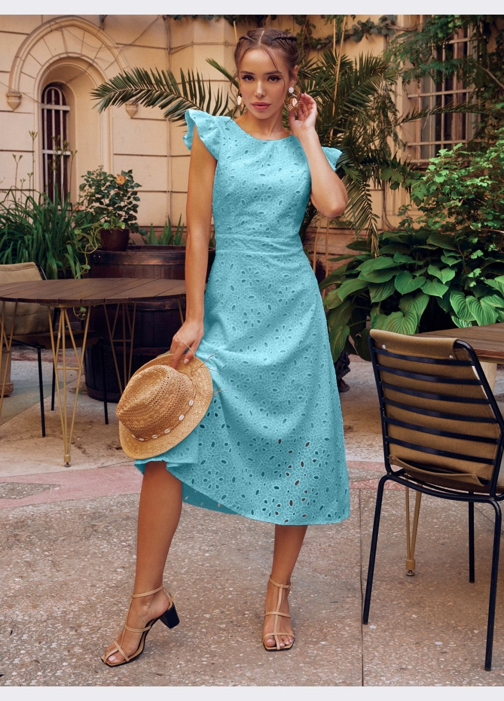 Бірюзова розкльошене плаття з прошви з відкритою спиною бірюзове Dressa