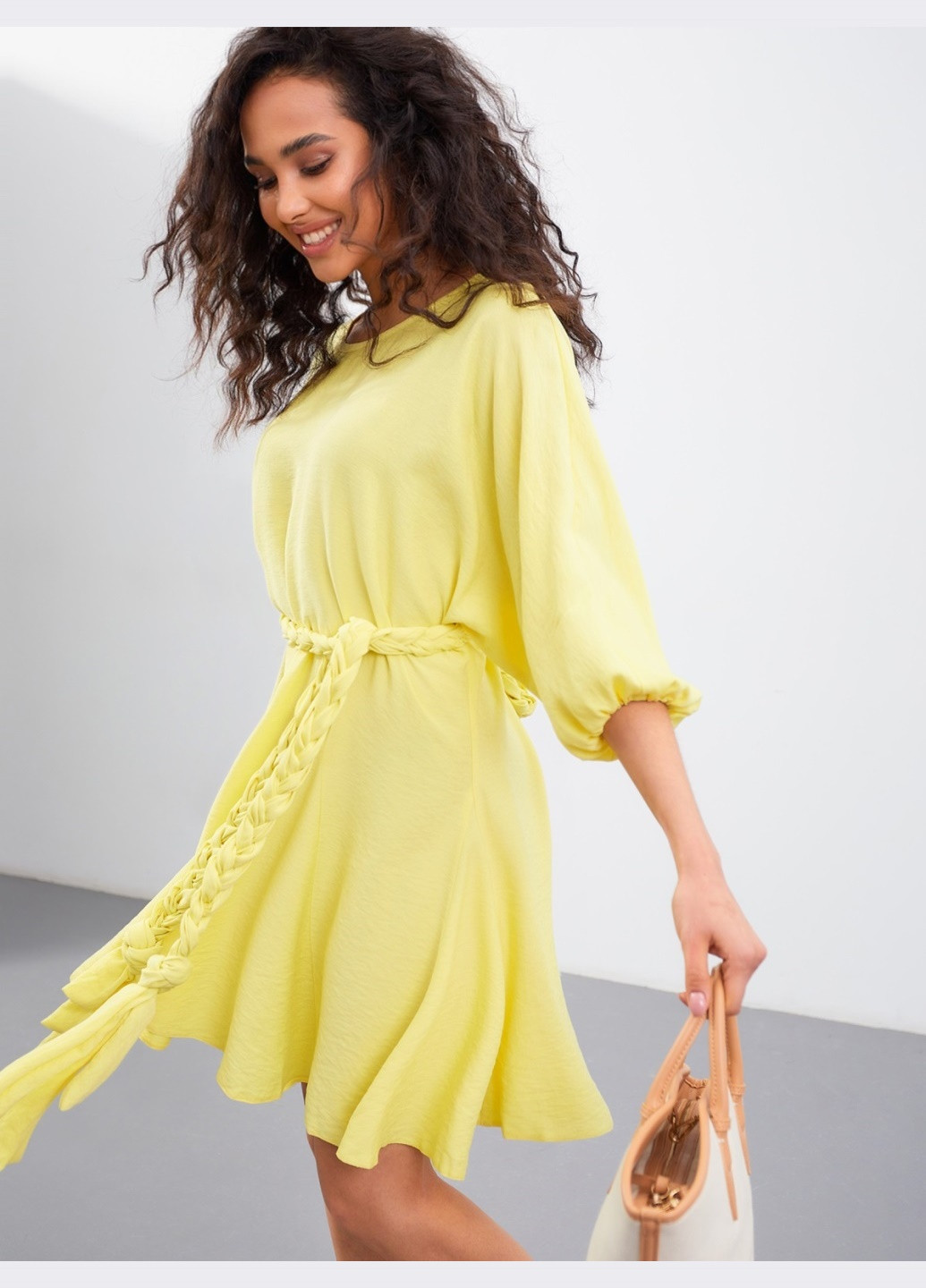 Жовтий лляне плаття жовтого кольору з поясом Dressa