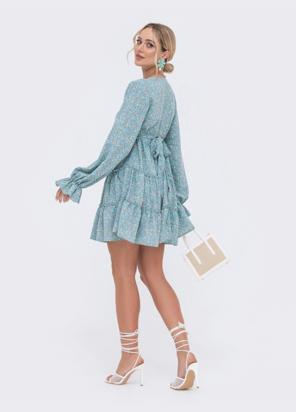 Голубое голубое платье-трапеция с цветочным принтом Dressa