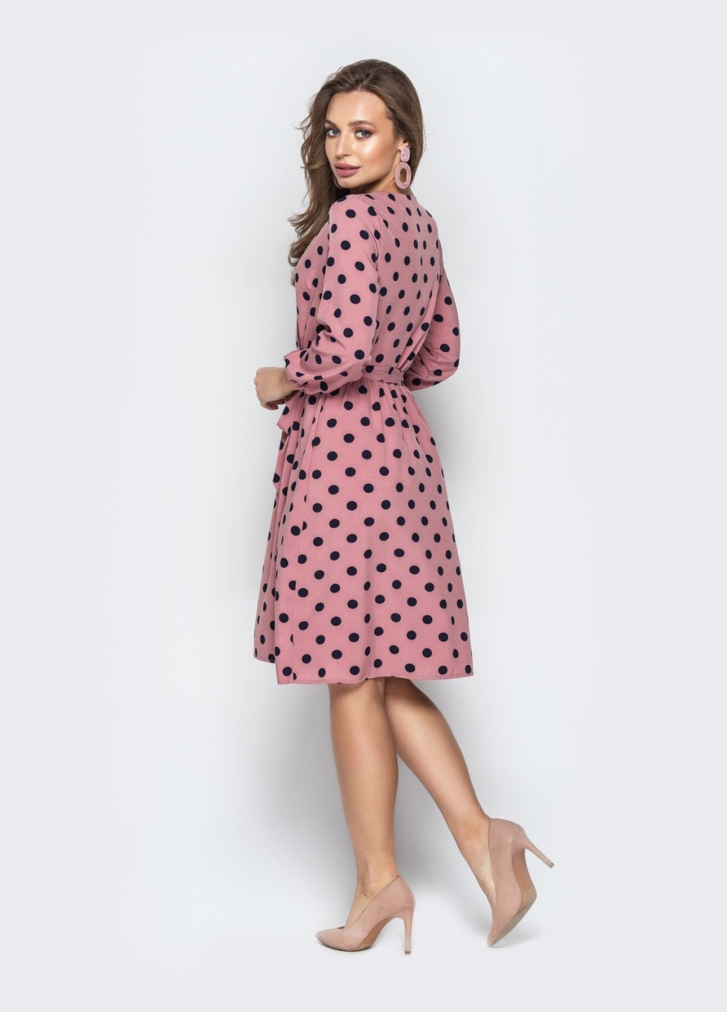 Розовое розовое платье в горох с запахом и рукавами на резинке Dressa