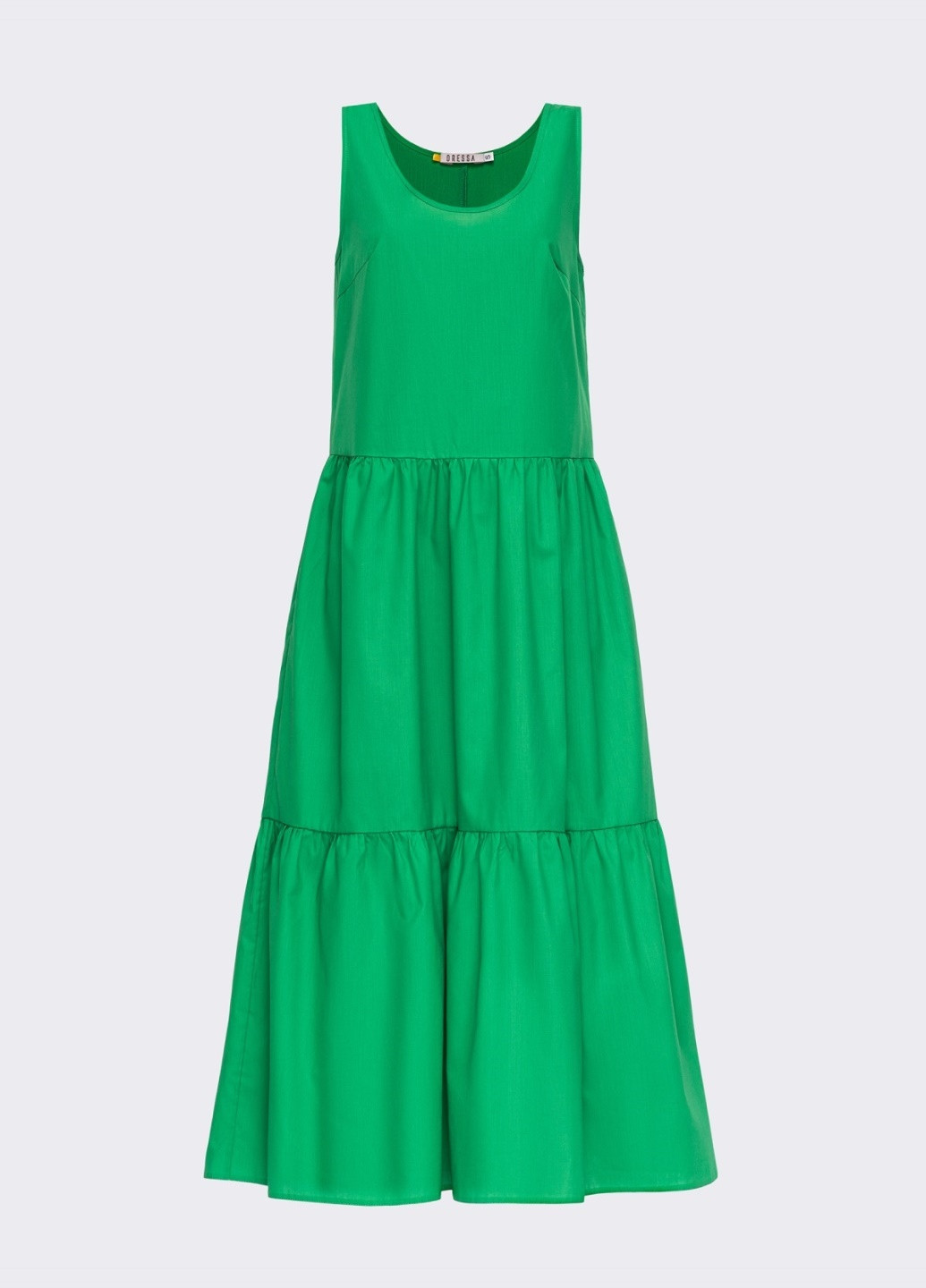 Зеленое льняное платье свободного кроя без рукавов зеленое Dressa