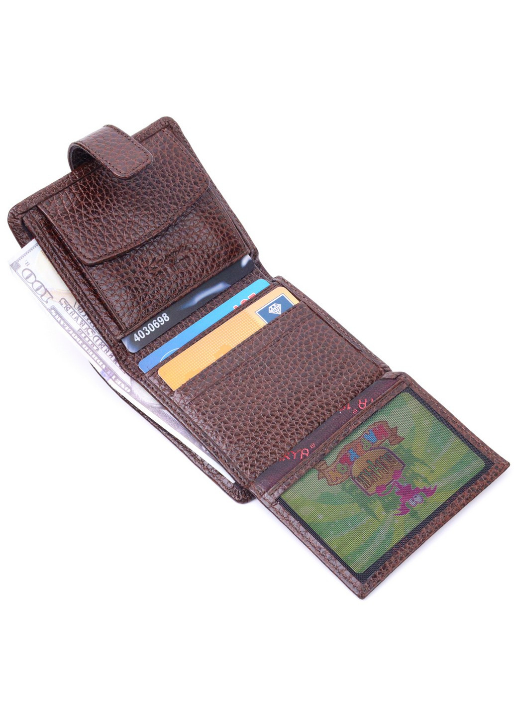 Компактный бумажник для мужчин из натуральной кожи 9,5х10,5х1 см Karya (258884911)