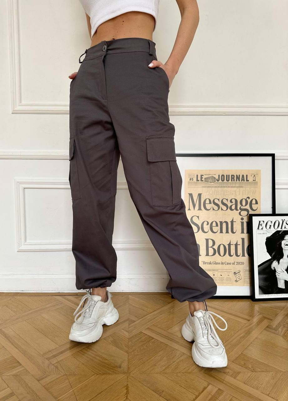 Жіночі штани карго S M L (42 44 46) графіт з карманами No Brand (258906565)