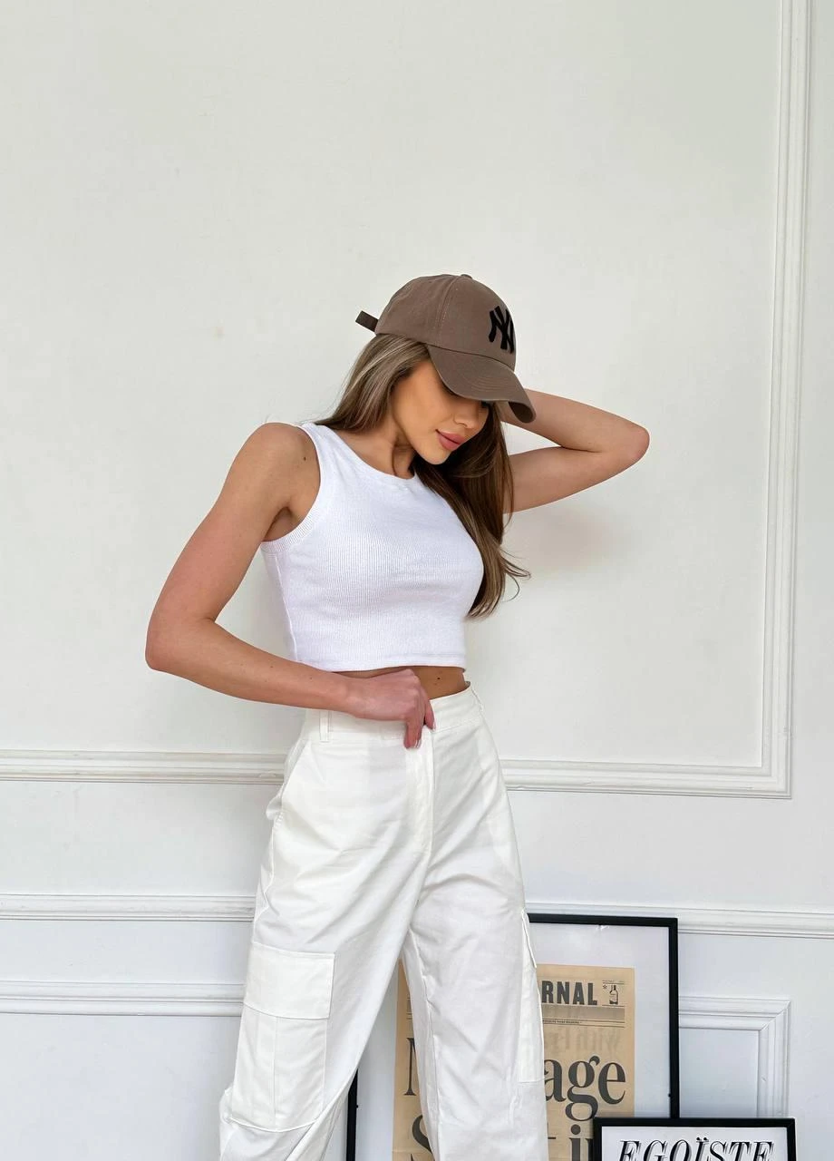 Жіночі штани карго S M L (42 44 46) молочніі з карманами No Brand (258906593)