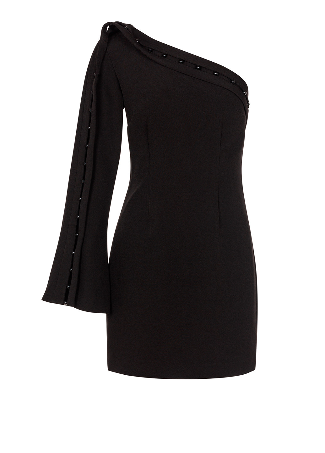 Чорна вечірня жіноча міні сукня з одним рукавом з відкритими плечима, на одне плече Keepsake однотонна
