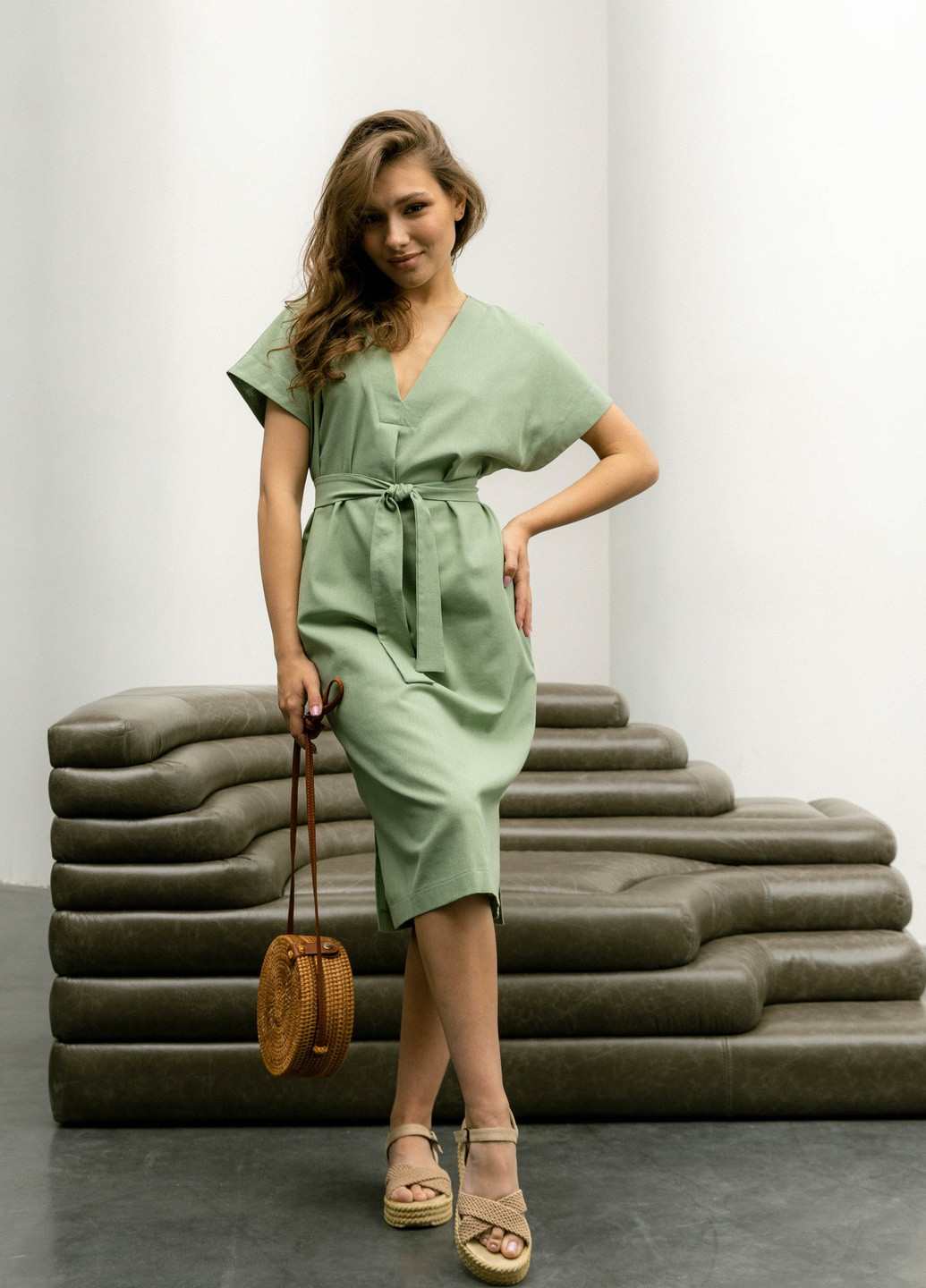Зеленое повседневный платье ST-Seventeen однотонное