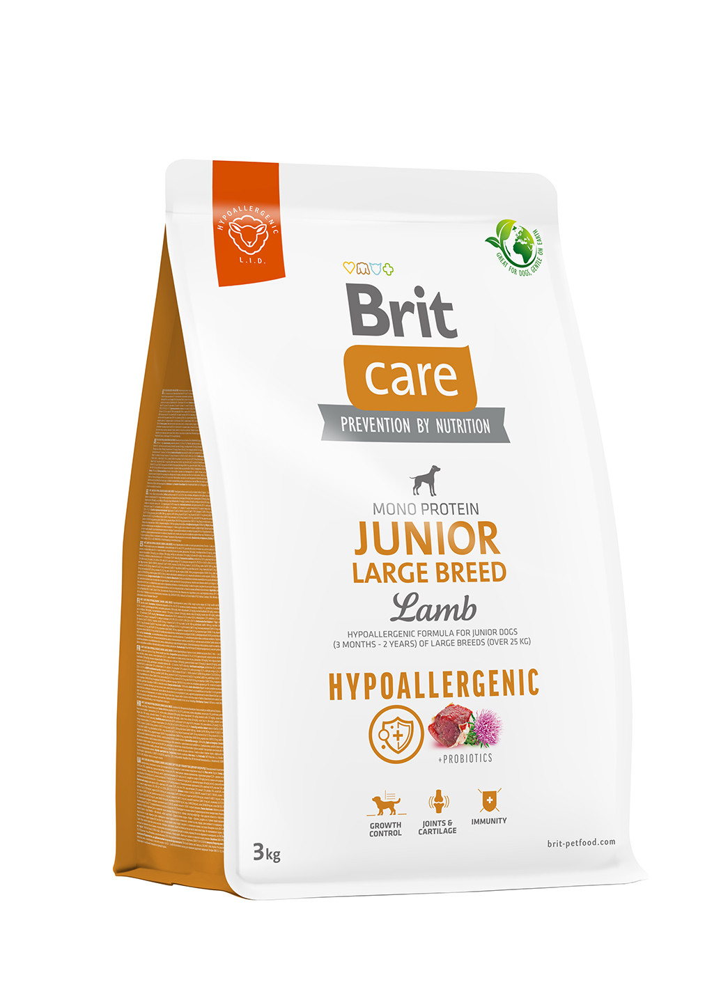 Корм для молодых собак больших пород Dog Hypoallergenic Junior Large Breed гипоаллергенный с ягненком, 3 кг Brit Care (258959217)
