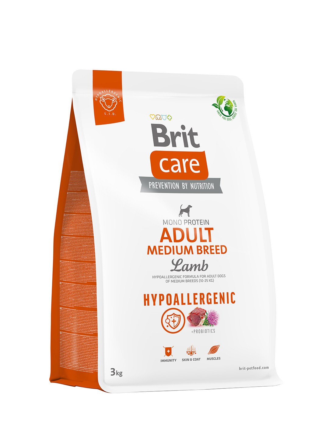 Корм для собак средних пород Dog Hypoallergenic Adult Medium Breed гипоаллергенный с ягненком, 3 кг Brit Care (258959174)