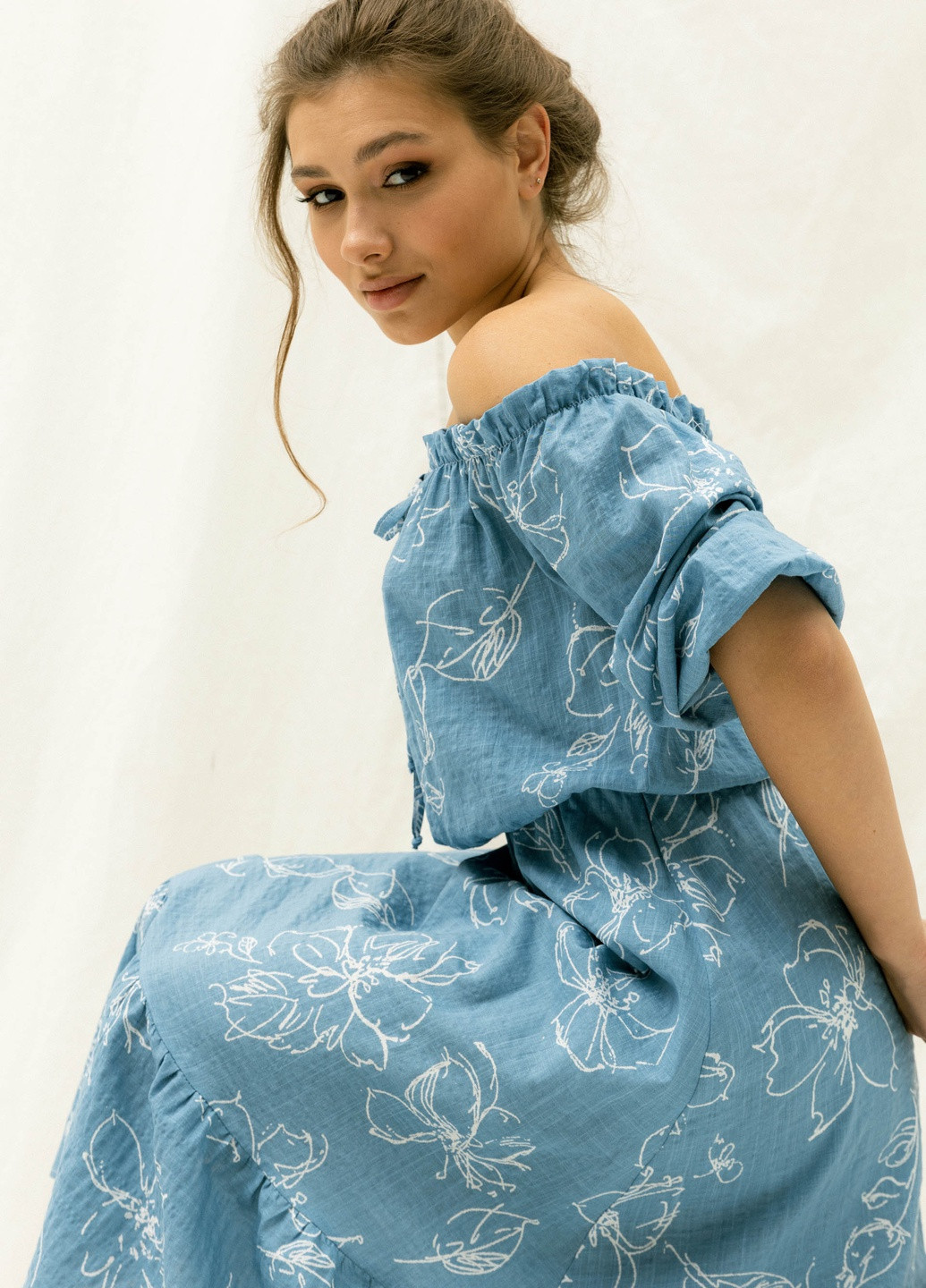 Блакитна повсякденний сукня ST-Seventeen з квітковим принтом