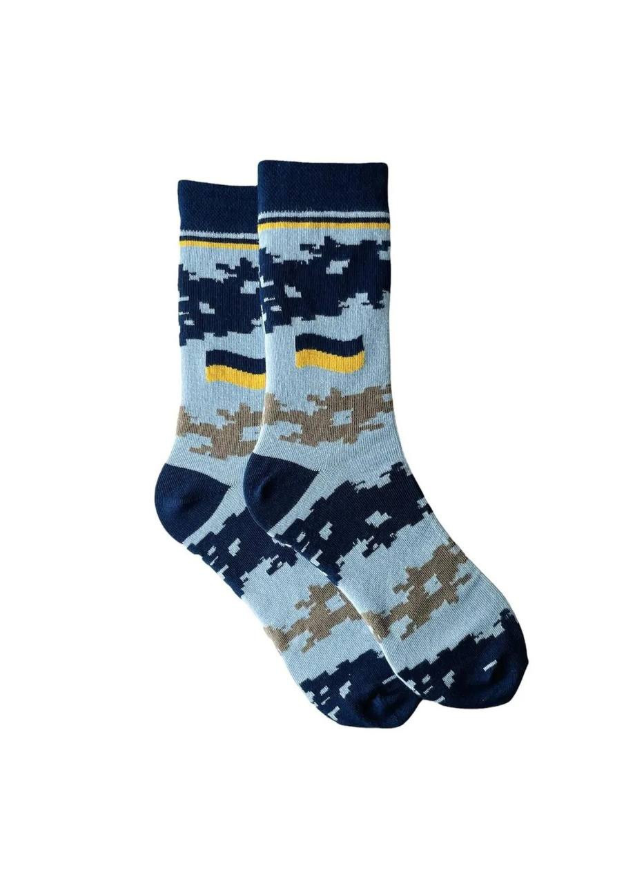 Сині шкарпетки з принтом патрічні з символами україни високі безшовні дихаючі organic cotton блакитні носки 41-43 JILL ANTONY однотонні (258959262)