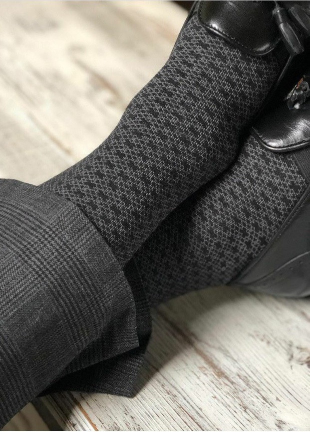 Шкарпетки з принтом клітинка високі безшовні дихаючі якісні ORGANIC cotton чорні носки 39-41 men's арт. 31015 JILL ANTONY (258959254)