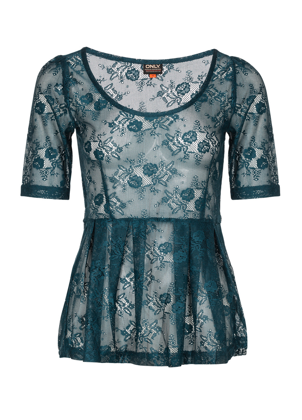 Бірюзова літня жіноча мереживна блуза з баскою Only