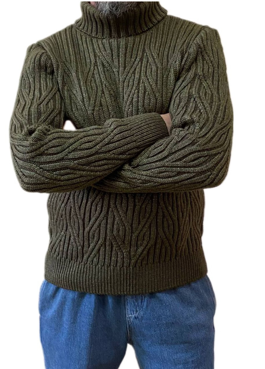 Оливковый (хаки) зимний теплый толстый свитер Berta Lucci