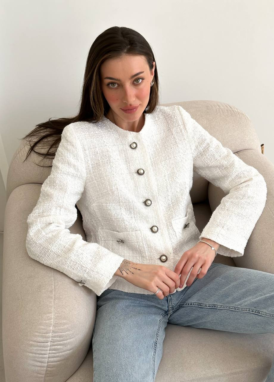Білий жіночий жакет короткий на гудзиках ZF inspire (258962921)