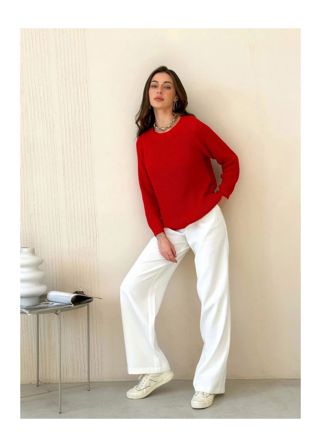 Червоний джемпер жіночий трикотажний cotton морквяно-червоний l/xl Art Knit 027885