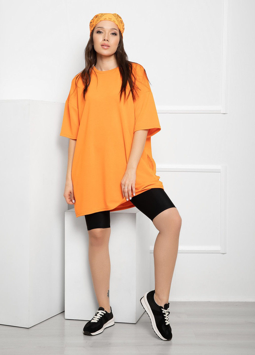Оранжевая летняя футболка женская с коротким рукавом ISSA PLUS 12594