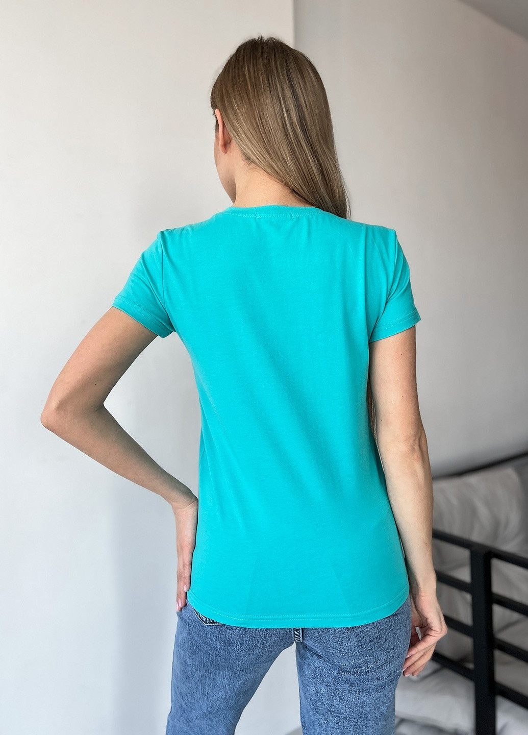 Бирюзовая летняя футболка женская с коротким рукавом ISSA PLUS WN20-452