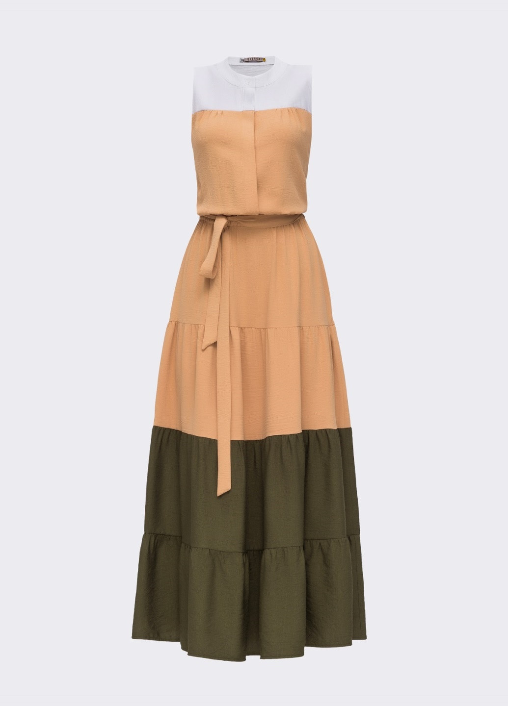 Бежевое расклешенное платье-макси с воротником-стойкой бежевое Dressa