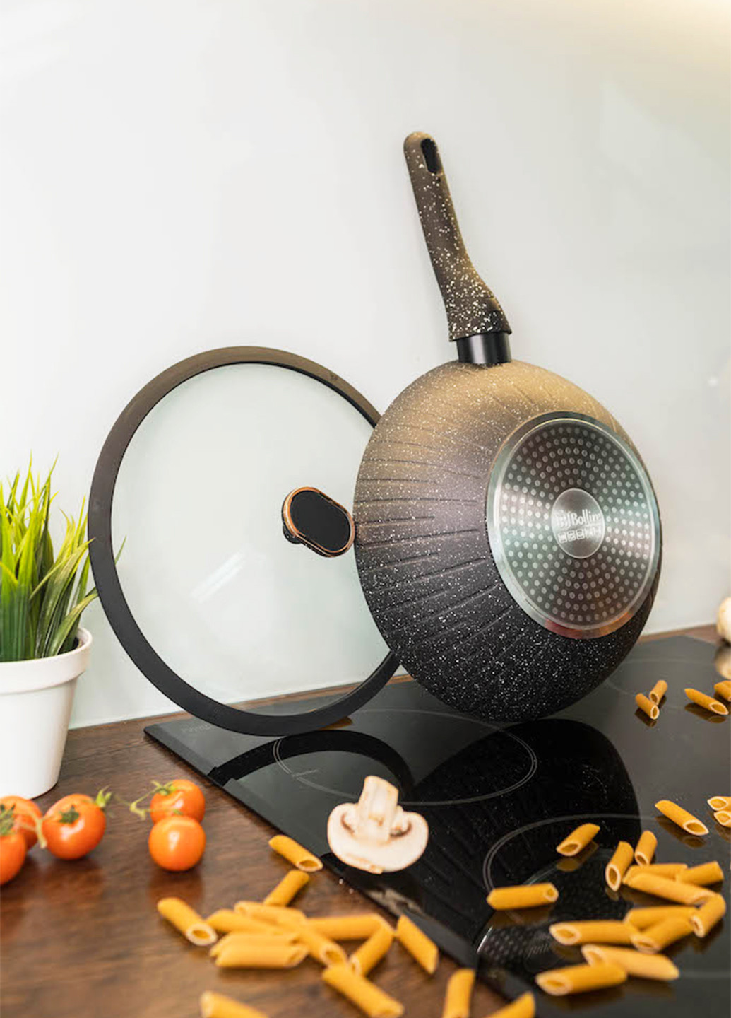 Сковорода WOK SICILIA 28 см с крышкой и съемной ручкой Bollire (BR-1511) (258985162)