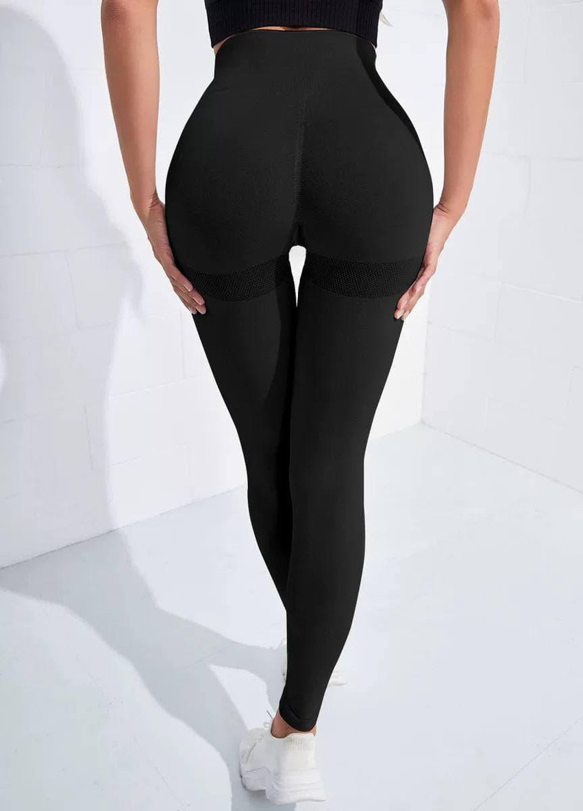 Комбинированные демисезонные леггинсы женские спортивные 6188 xl черные Fashion